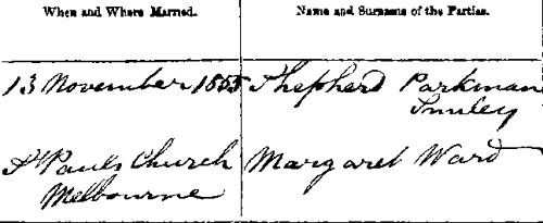 Extract from marriage certificate of Shepherd Smiley and Margaret Ward